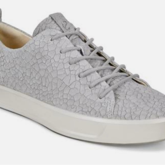 Ecco Soft 8 Ladies White Dove Leather Textured Sneakers - Picture 1 of 7